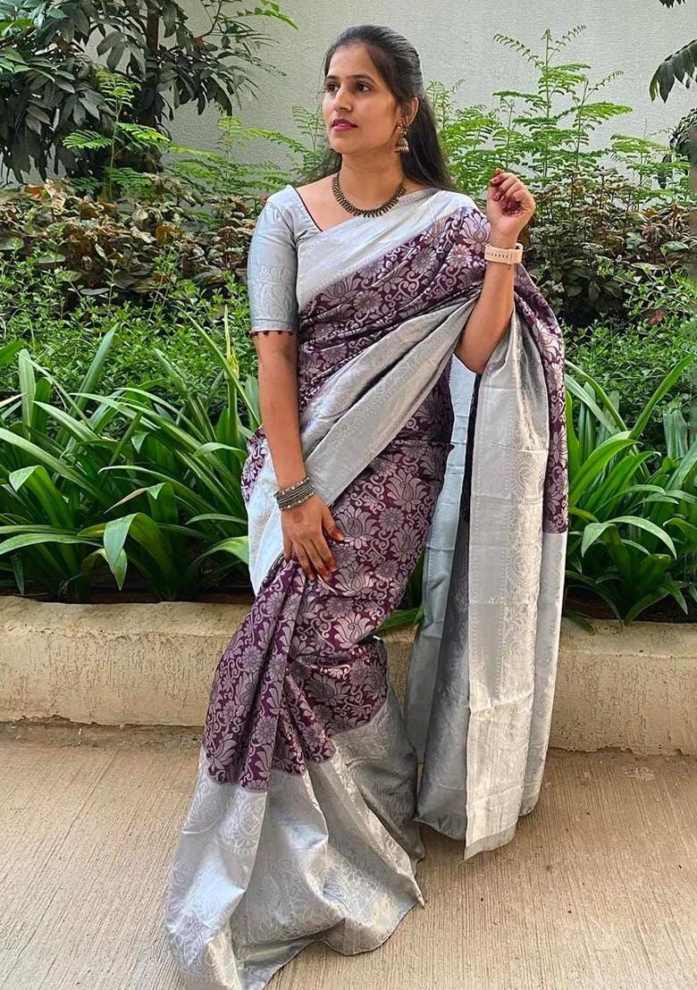 Wine Printed Silk Saree