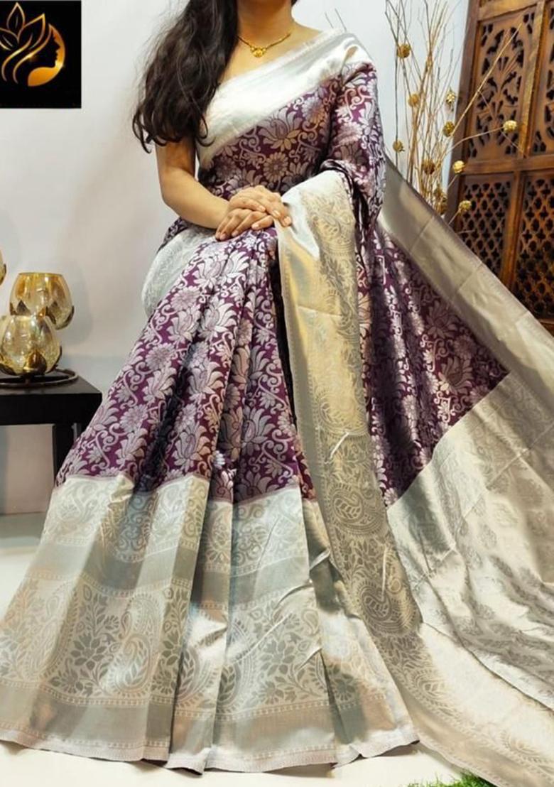 Wine Printed Silk Saree