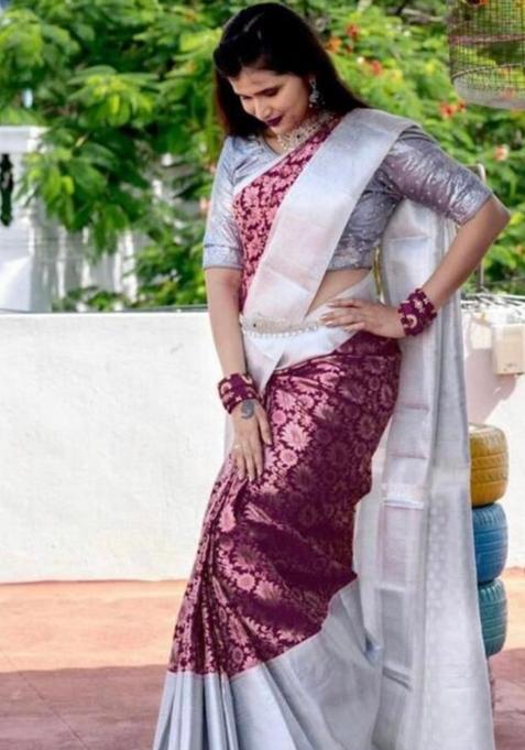 Wine Printed Silk Saree