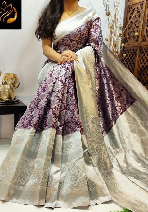 Wine Printed Silk Saree