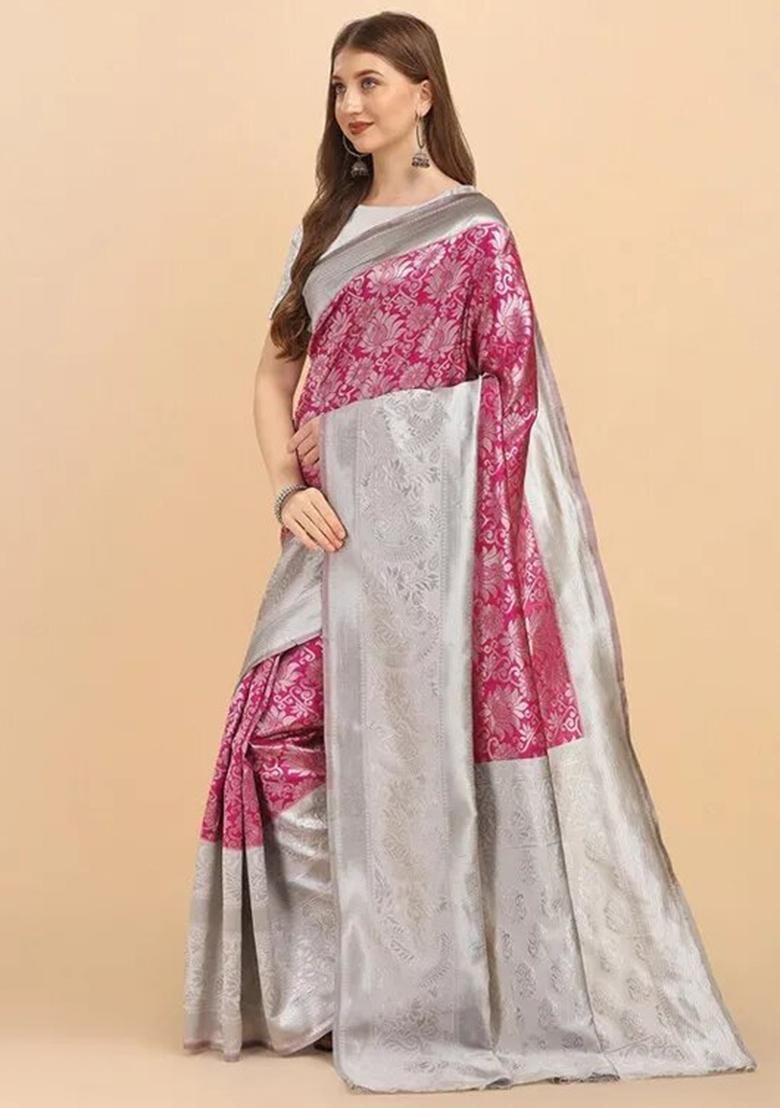 Pink Printed Silk Saree