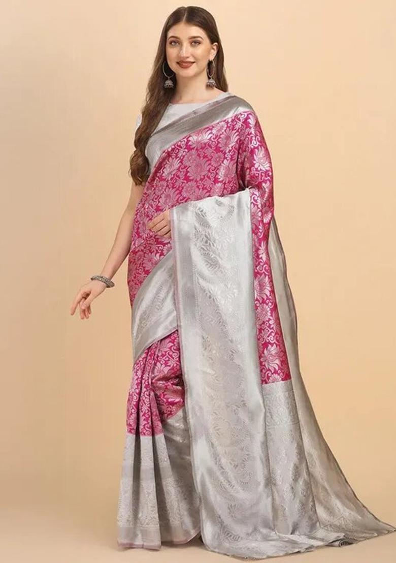 Pink Printed Silk Saree