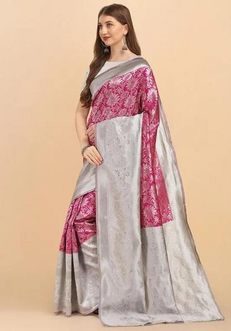 Pink Printed Silk Saree