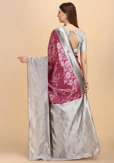 Pink Printed Silk Saree