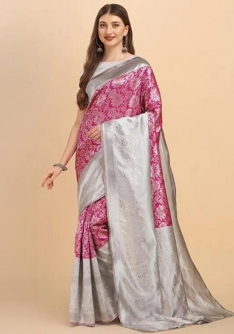 Pink Printed Silk Saree