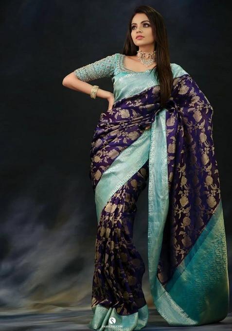Blue Printed Silk Saree
