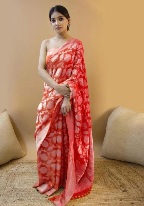 Red Printed Silk Saree