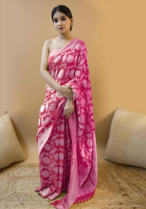 Pink Printed Silk Saree