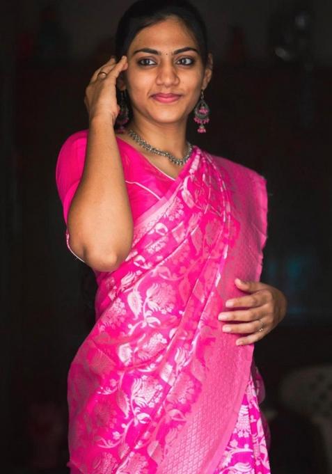 Pink Printed Silk Saree