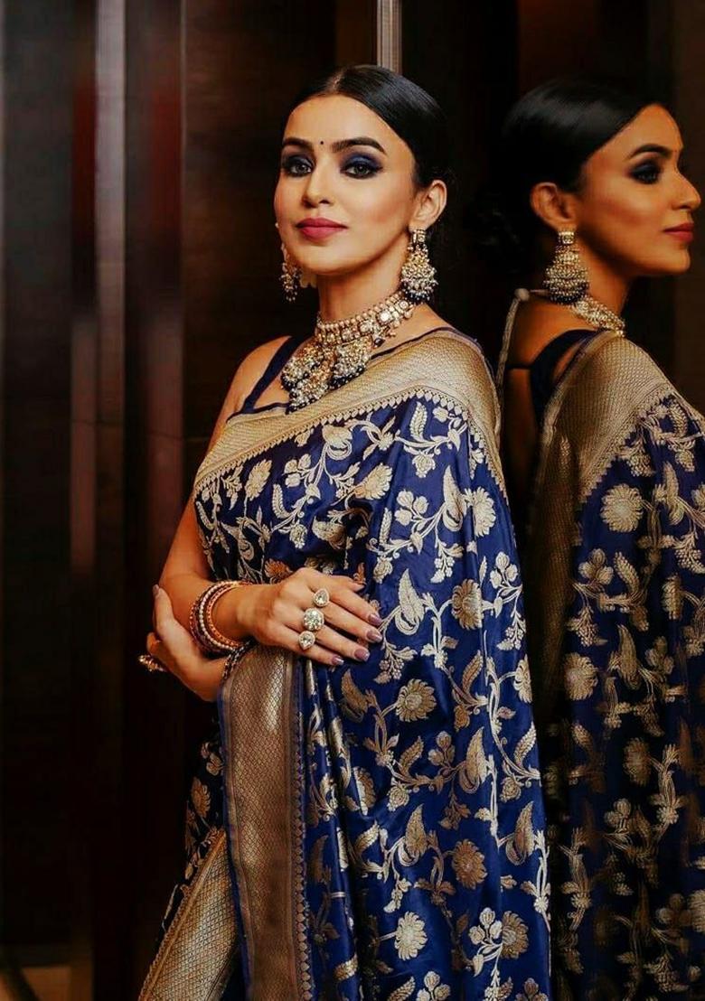 Blue Printed Silk Saree