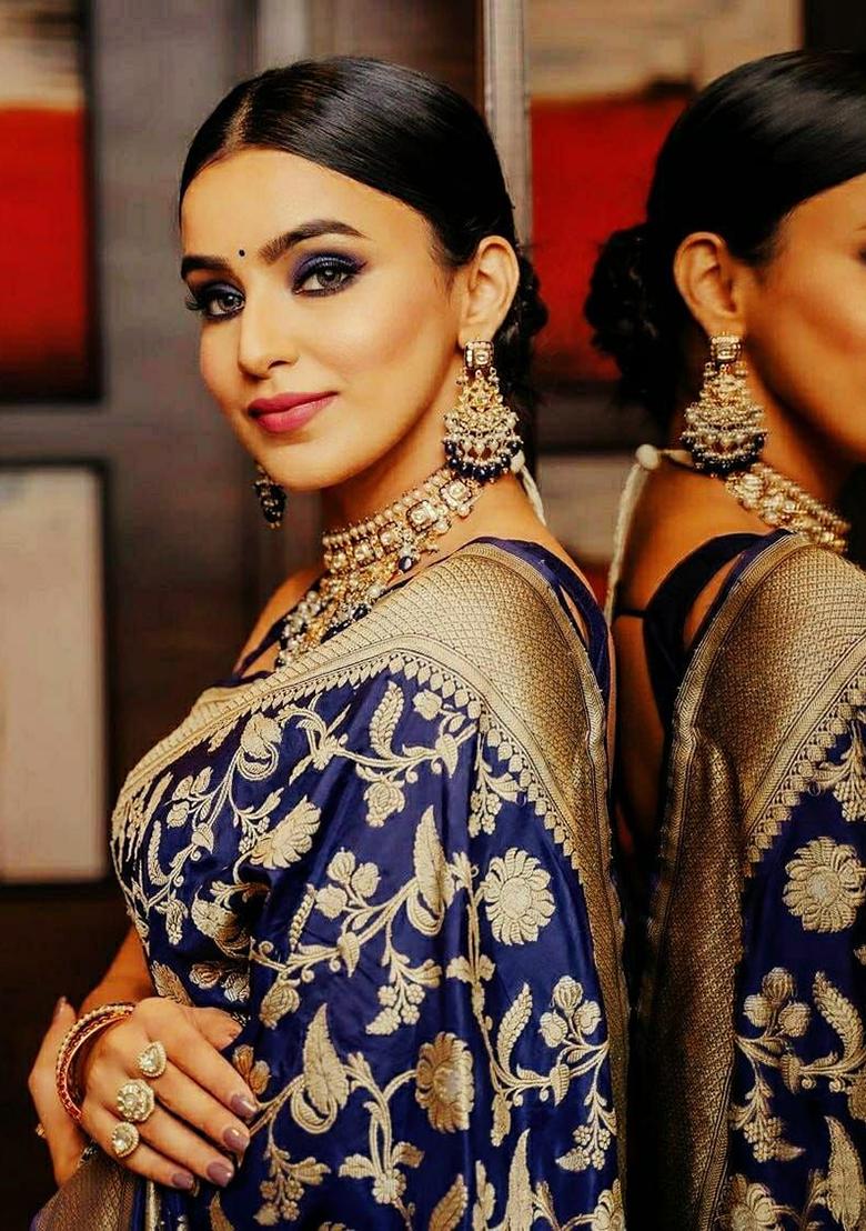 Blue Printed Silk Saree