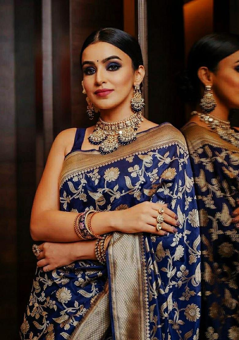 Blue Printed Silk Saree