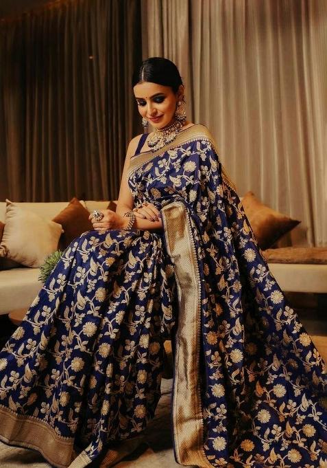 Blue Printed Silk Saree