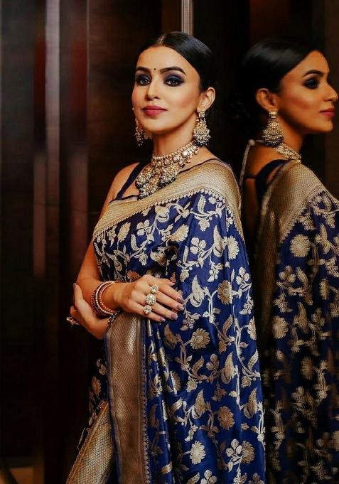 Blue Printed Silk Saree