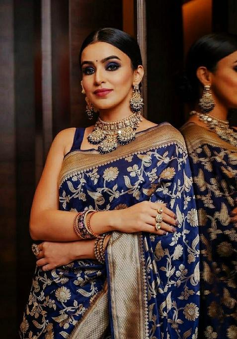 Blue Printed Silk Saree