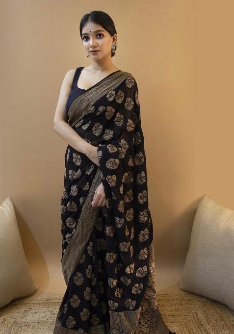 Black Printed Silk Saree