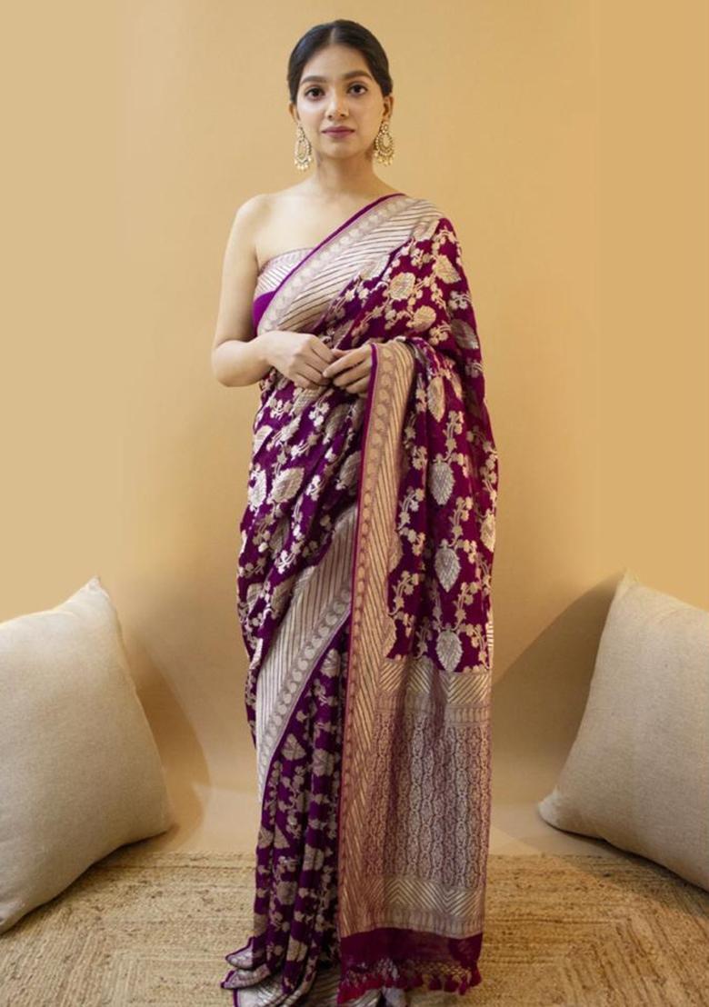 Wine Printed Silk Saree