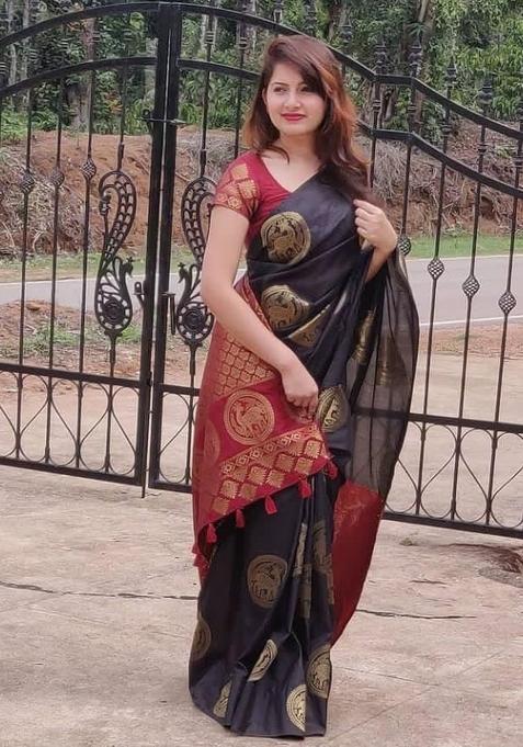 Black Printed Silk Saree