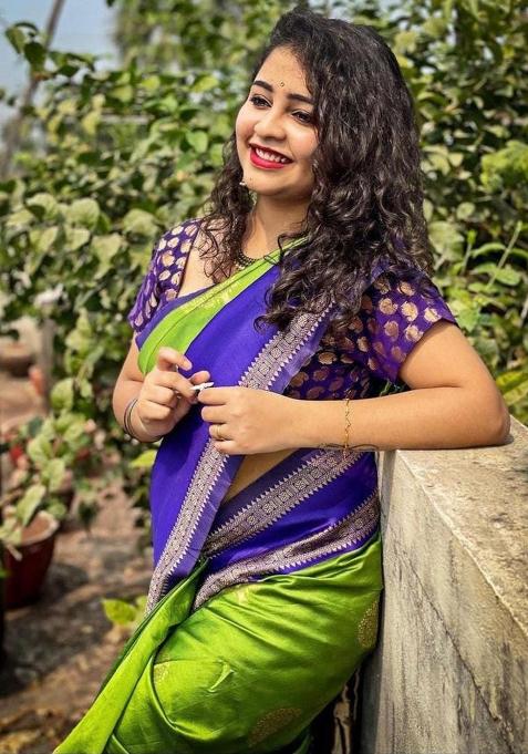 Green Printed Silk Saree