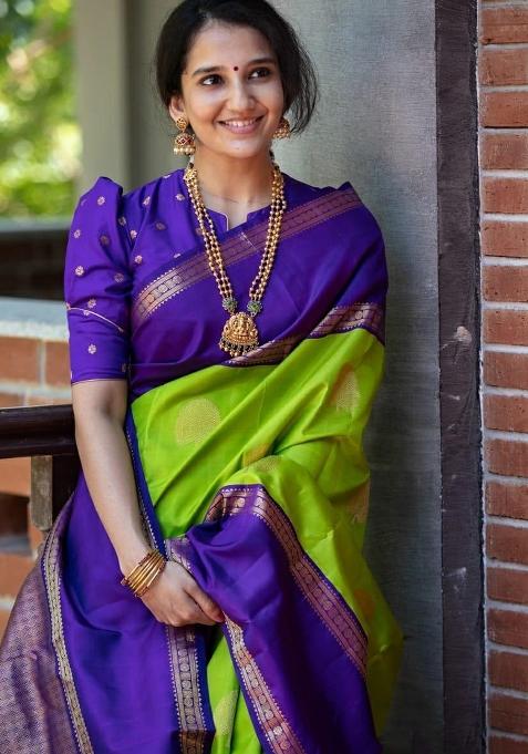 Green Printed Silk Saree