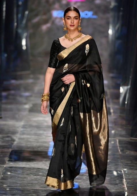 Black Printed Silk Saree