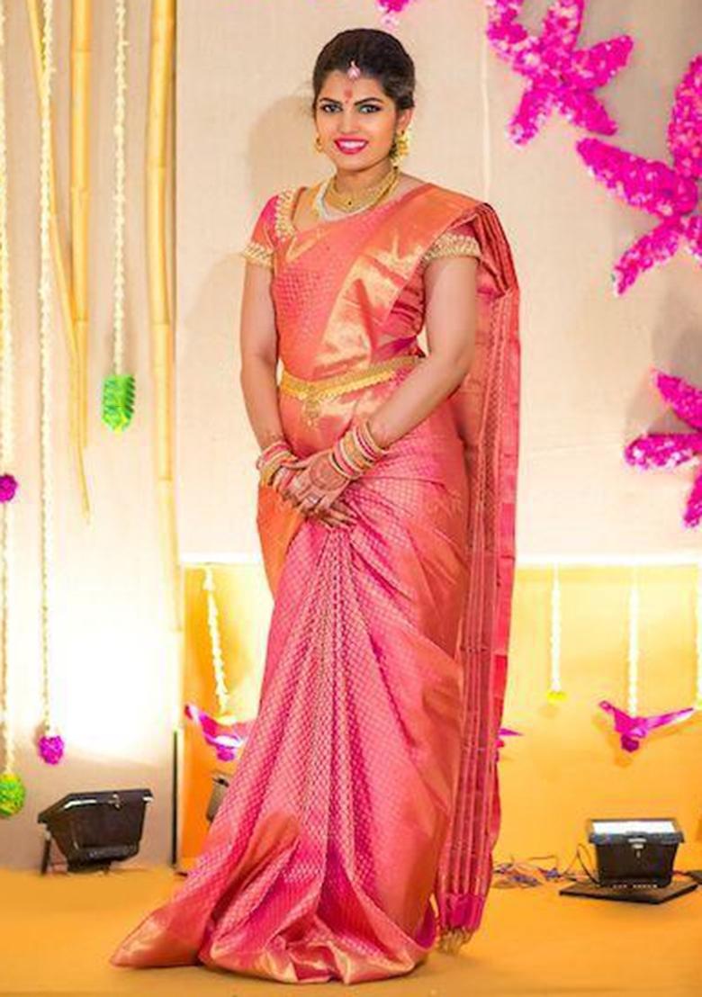 Peach Printed Silk Saree