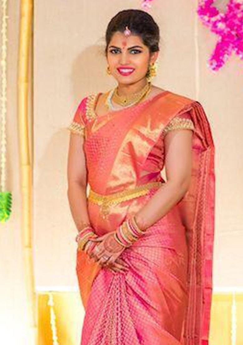 Peach Printed Silk Saree