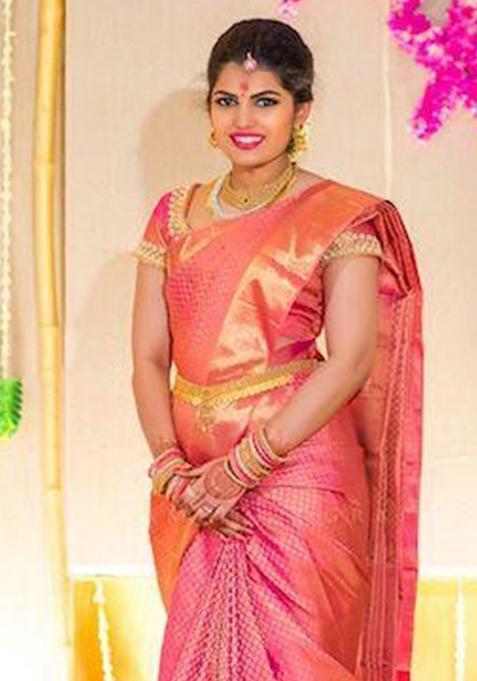 Peach Printed Silk Saree