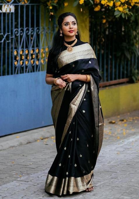Black Printed Silk Saree