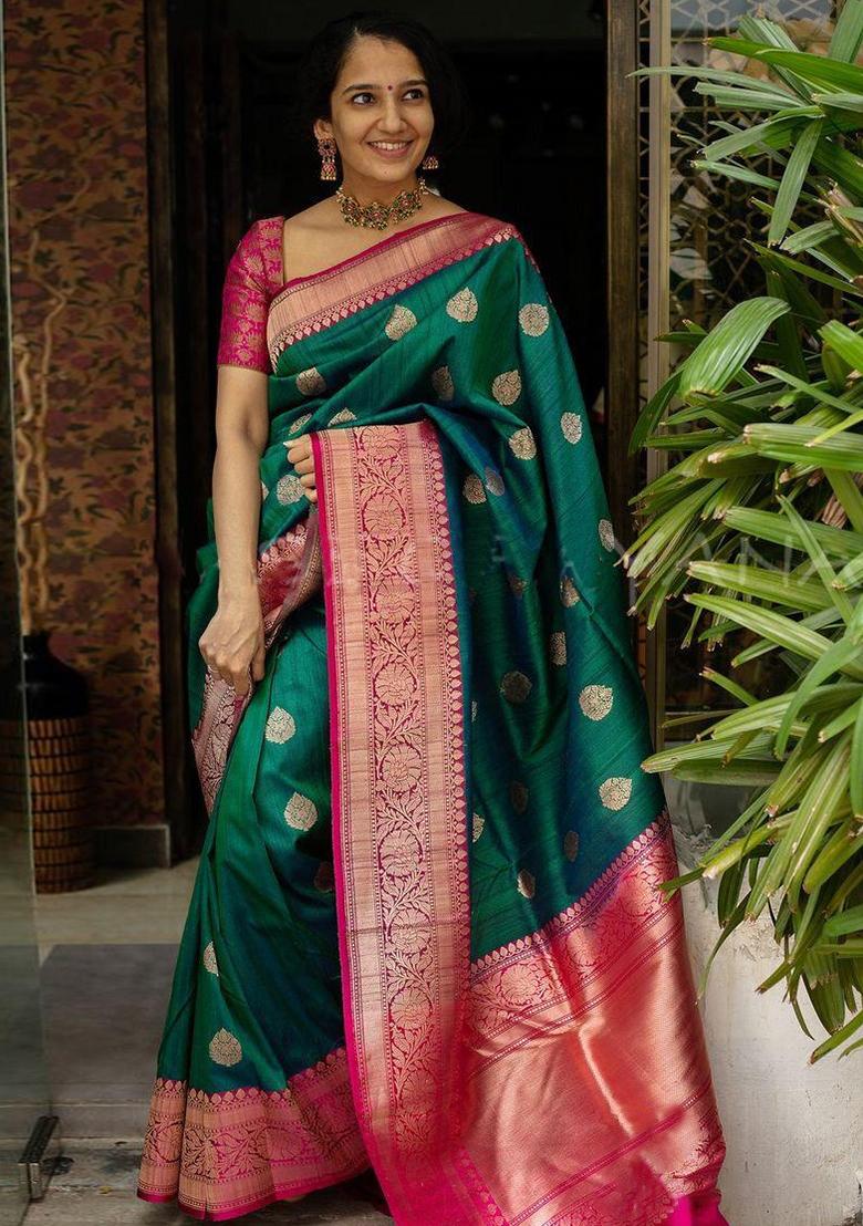 Rama Printed Silk Saree