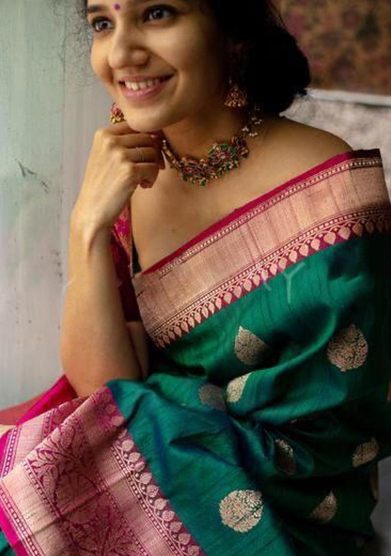 Rama Printed Silk Saree