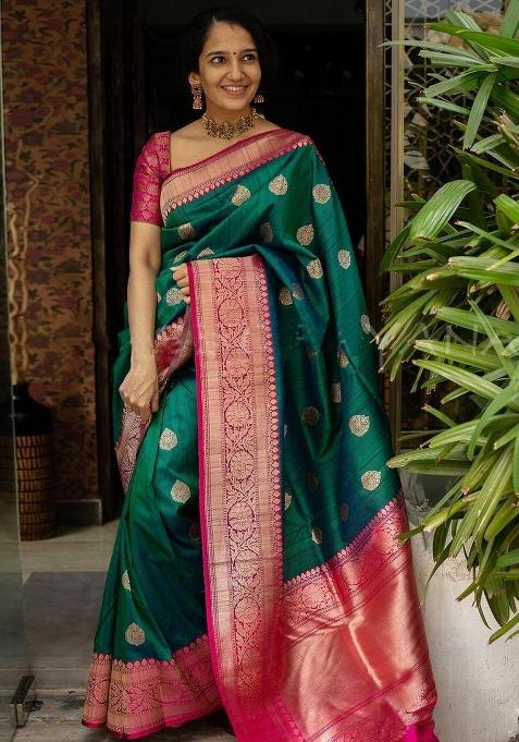 Rama Printed Silk Saree