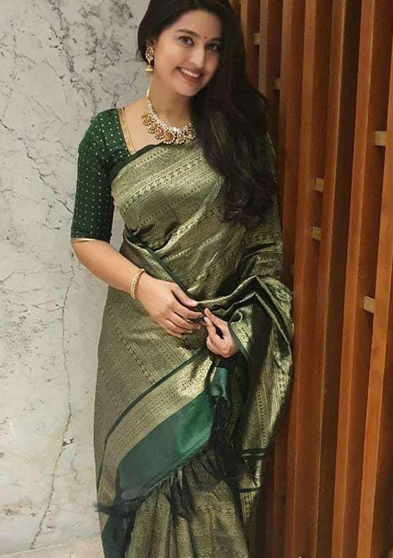 Green Printed Silk Saree