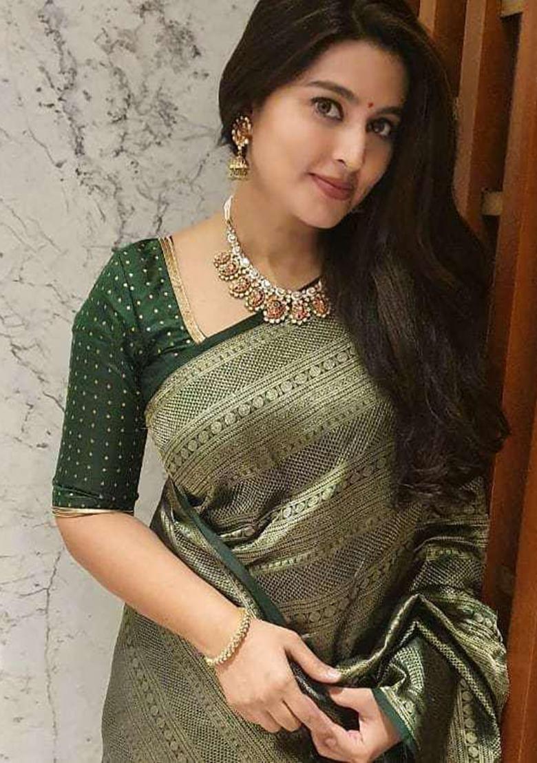 Green Printed Silk Saree