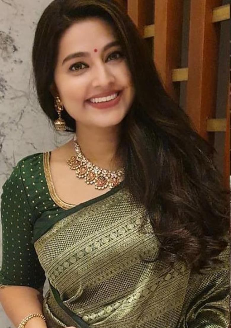 Green Printed Silk Saree