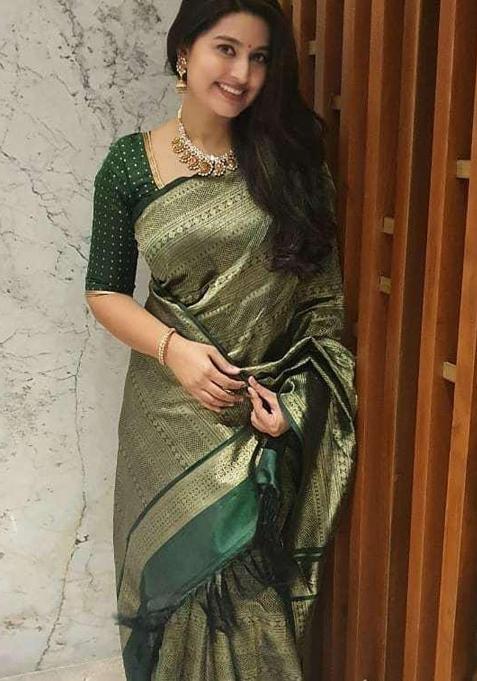 Green Printed Silk Saree