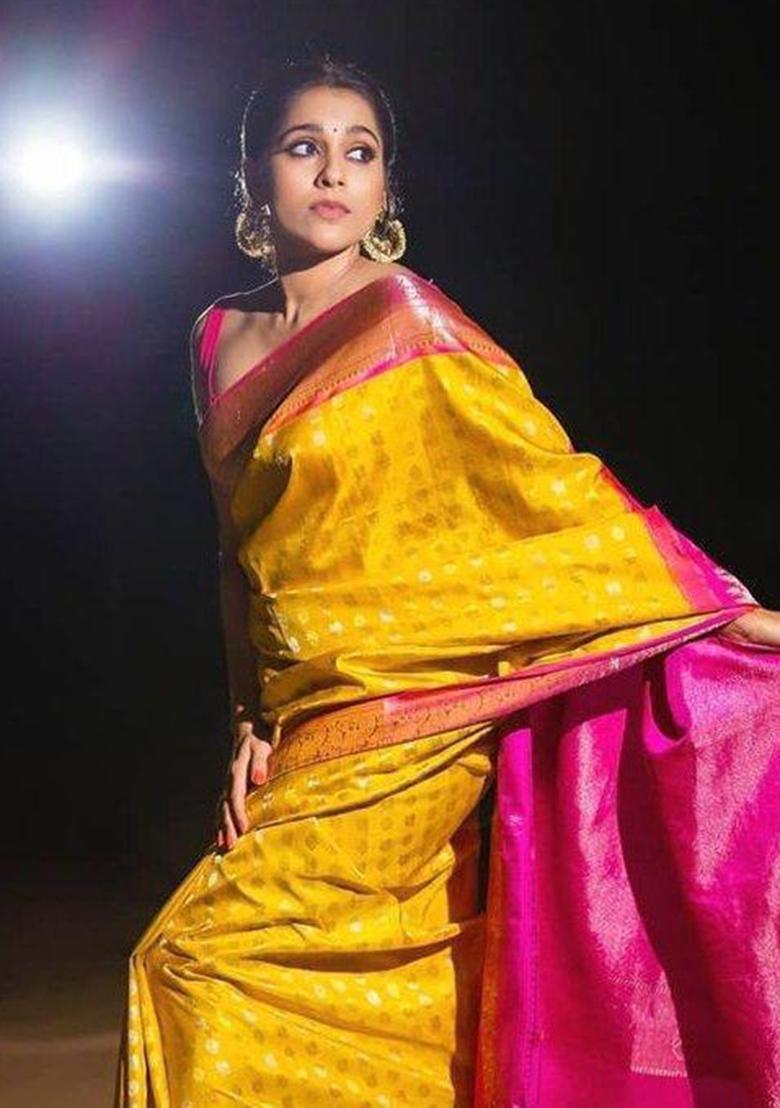 Yellow Printed Silk Saree