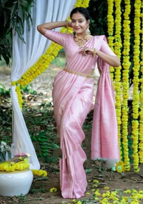 Pink Printed Silk Saree