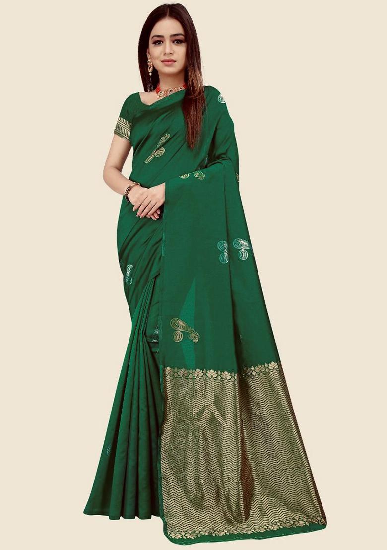 Green Printed Silk Saree