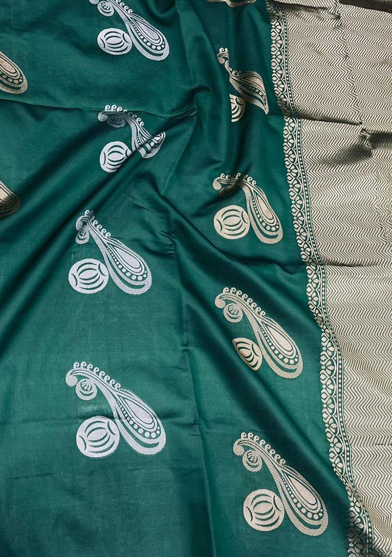 Green Printed Silk Saree