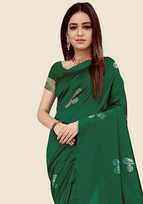 Green Printed Silk Saree