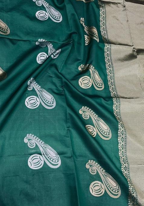 Green Printed Silk Saree