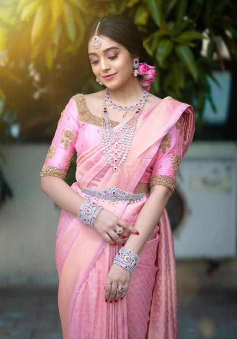 Pink Printed Silk Saree