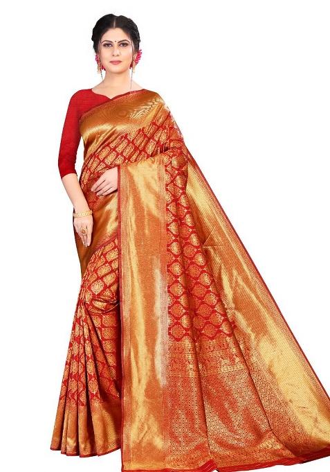 Red Printed Silk Saree