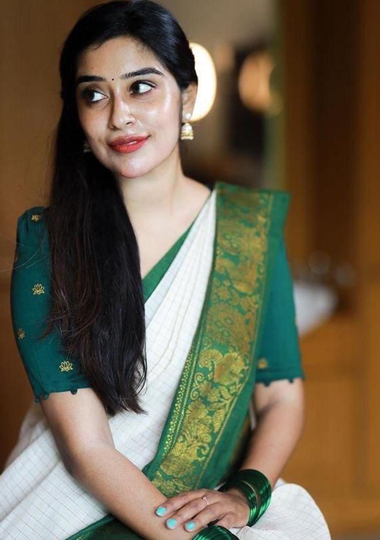 Green Printed Silk Saree