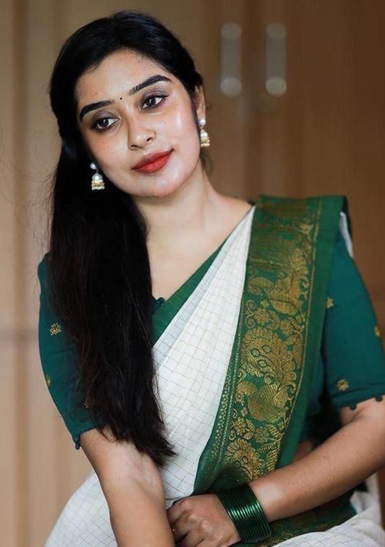Green Printed Silk Saree