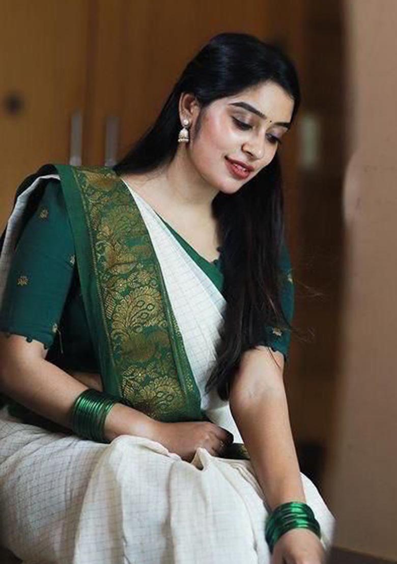 Green Printed Silk Saree