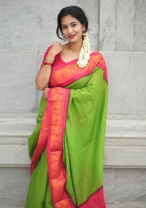 Light Green Printed Silk Saree