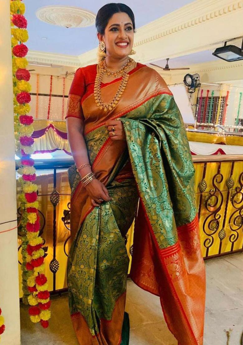 Green Printed Silk Saree