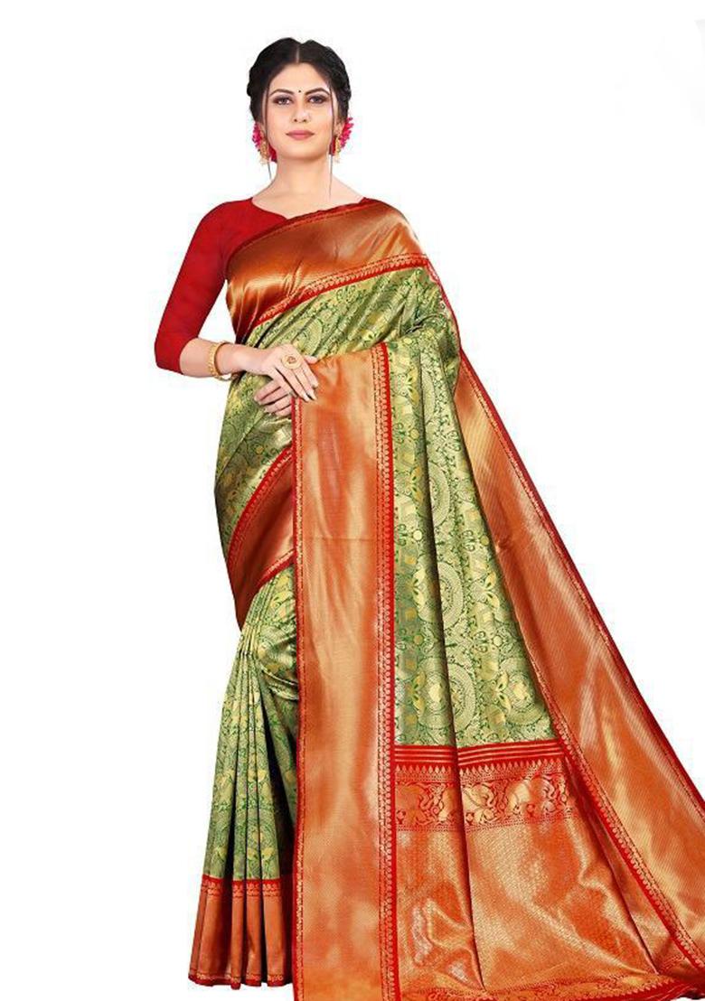 Green Printed Silk Saree